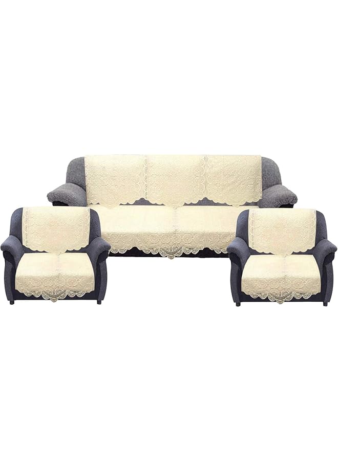 Kuber Industries Cotton 5 Seater Sofa Slipcover Couch Cover Furniture Protector Cover Sofa Cover Set Of 6 Cream - Image 1