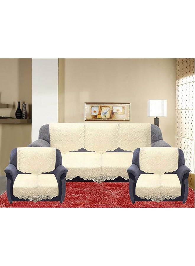 Kuber Industries Cotton 5 Seater Sofa Slipcover Couch Cover Furniture Protector Cover Sofa Cover Set Of 6 Cream - Image 2