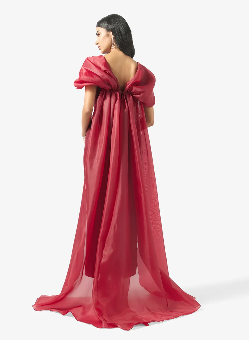 اكاديا فاشن SQUARE NECK RIBBON BACK CREPE DRESS