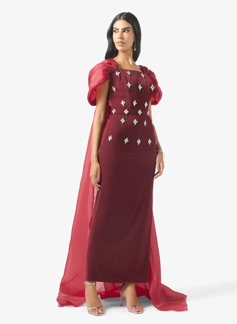 اكاديا فاشن SQUARE NECK RIBBON BACK CREPE DRESS