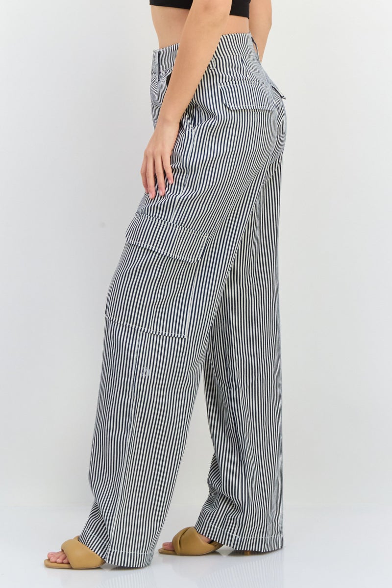 NIA Women Regular Fit Stripe Cargo Pants, White  - Image 2