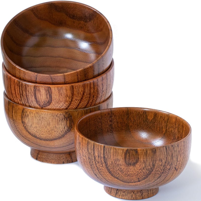 Cospring Handmade Wood Bowl, Mug, for Rice, Soup, Dip, Coffee, Tea, Decoration (4PCS Jujube Bowls, M: 4.5'' Dia x 2.6'' High) - Image 1