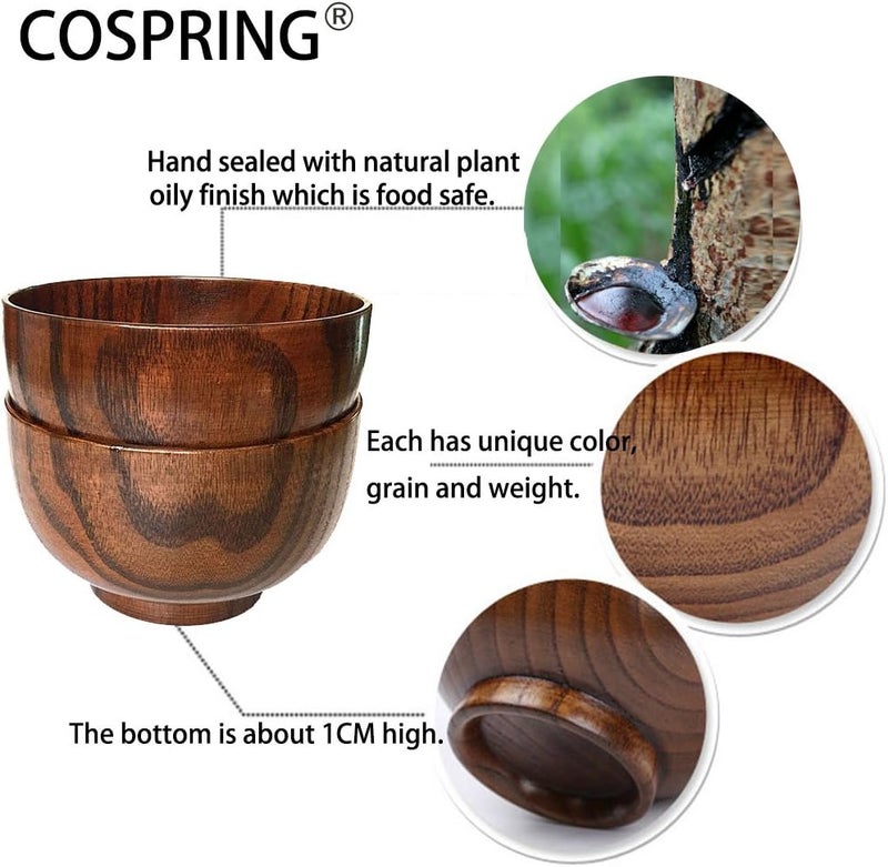 Cospring Handmade Wood Bowl, Mug, for Rice, Soup, Dip, Coffee, Tea, Decoration (4PCS Jujube Bowls, M: 4.5'' Dia x 2.6'' High) - Image 4