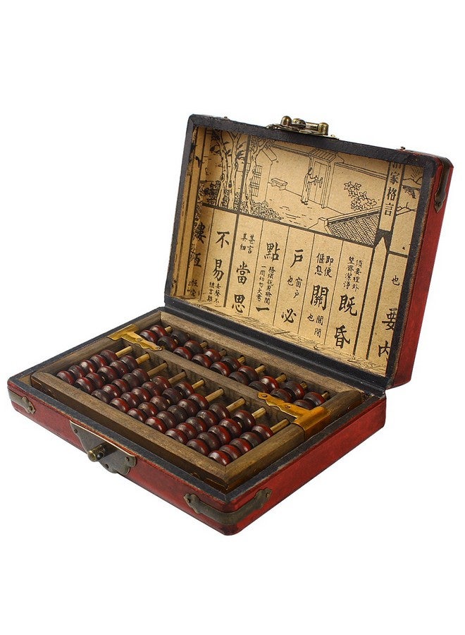 Larcele 9 Column Classic Wooden Abacus with Vintage Leather Box, Soroban for Study, Home Decoration, Aging Treatment SP-01 - Image 1
