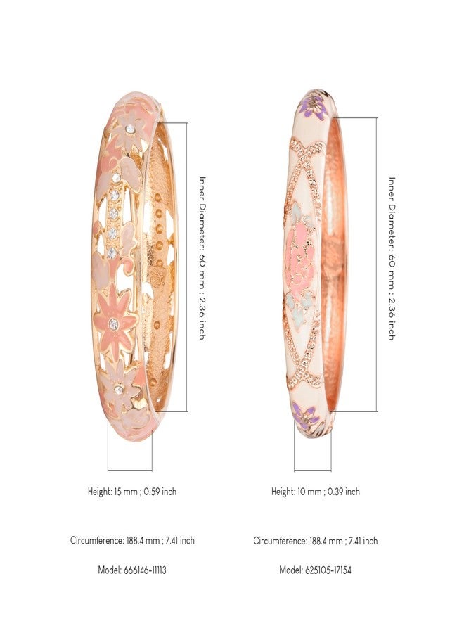 UJOY Vintage Jewelry Cloisonne Handcrafted Enameled Gorgeous Rhinestone Hinged Cuff Bracelet Bangles Gifts 88C11-55A128 Pink White - Image 3