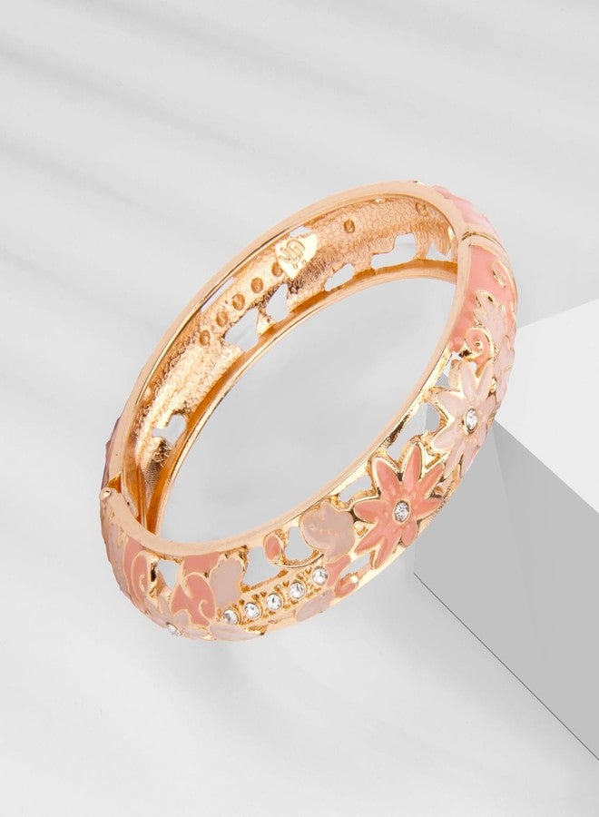 UJOY Vintage Jewelry Cloisonne Handcrafted Enameled Gorgeous Rhinestone Hinged Cuff Bracelet Bangles Gifts 88C11-55A128 Pink White - Image 5