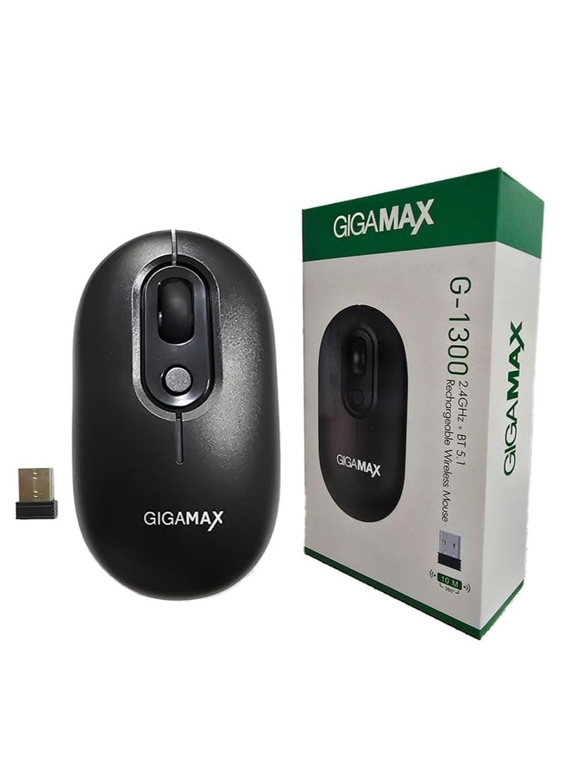 Gigamax - Wireless - Bluetooth Mouse G-1300 , Rechargeable LED Dual Mode Mouse (Bluetooth 5.2 and USB Receiver) Portable Silent Mouse,for Laptop/Desktop/Tablet - Image 1