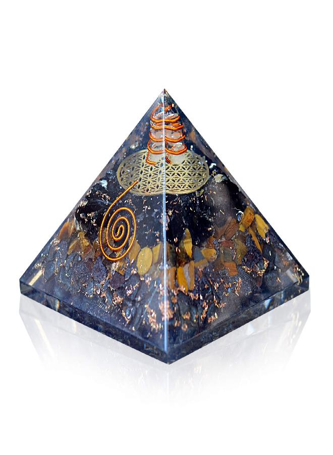 Orgonite Crystal Triple Protection Orgone Pyramid with Black Tourmaline, Tiger Eye and Hematite Crystals - Flower of Life Pyramid Dispels Negative Energy to Promote Luck and Prosperity - Image 2