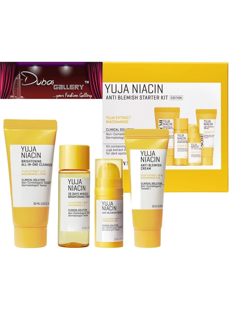 DubaiGallery Yuja Niacin Anti-Blemish Starter Kit - Includes Toner 30ml + Serum 10ml + Gel Cream 30g + Sleeping Mask 20g - For Natural Brightning of Skin - Set of 4 Travel Kit - Image 1