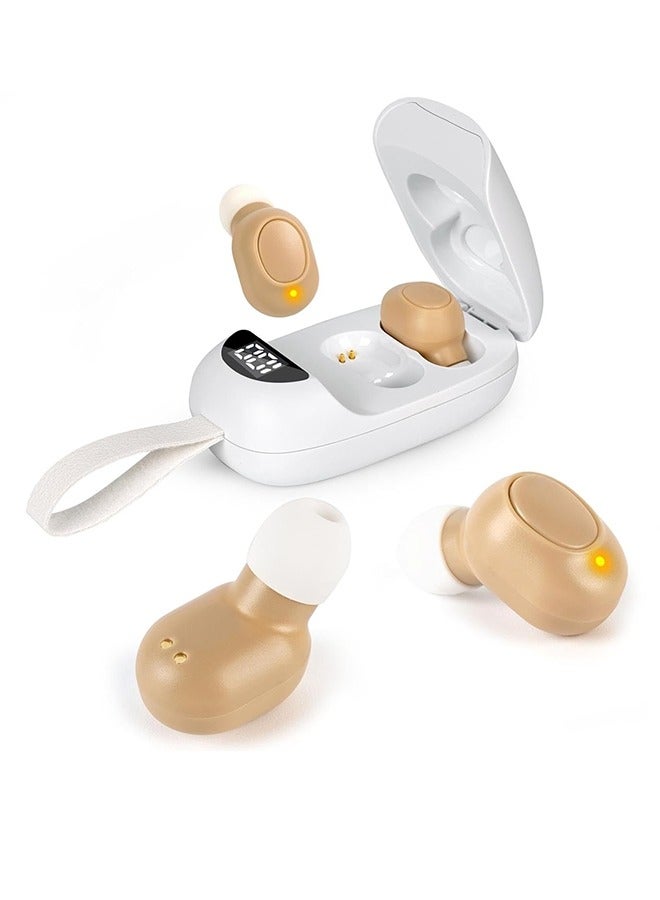 دامين مساعدات السمع القابلة لإعادة الشحن لكبار السن والبالغين مع إلغاء الضوضاء، مضخم صوت رقمي مع عدم وجود صوت في الأذن، شاشة عرض طاقة بصمام تلامس مغناطيسي لصندوق الشحن مزود بمفتاح تبديل - Image 1