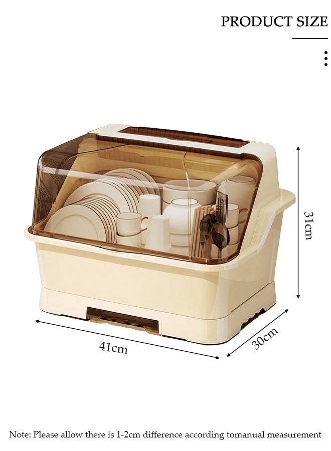 DUNISO حامل تجفيف الأطباق مع غطاء، حامل أطباق كبير لخزائن المطبخ، مصفاة أطباق بلاستيكية مع صينية تصريف، صينية أطباق وأكواب، مصفاة أدوات المائدة، منظم سطح المطبخ موفر للمساحة، صندوق تخزين تجفيف زجاجات الرضاعة المضاد للغبار - Image 2