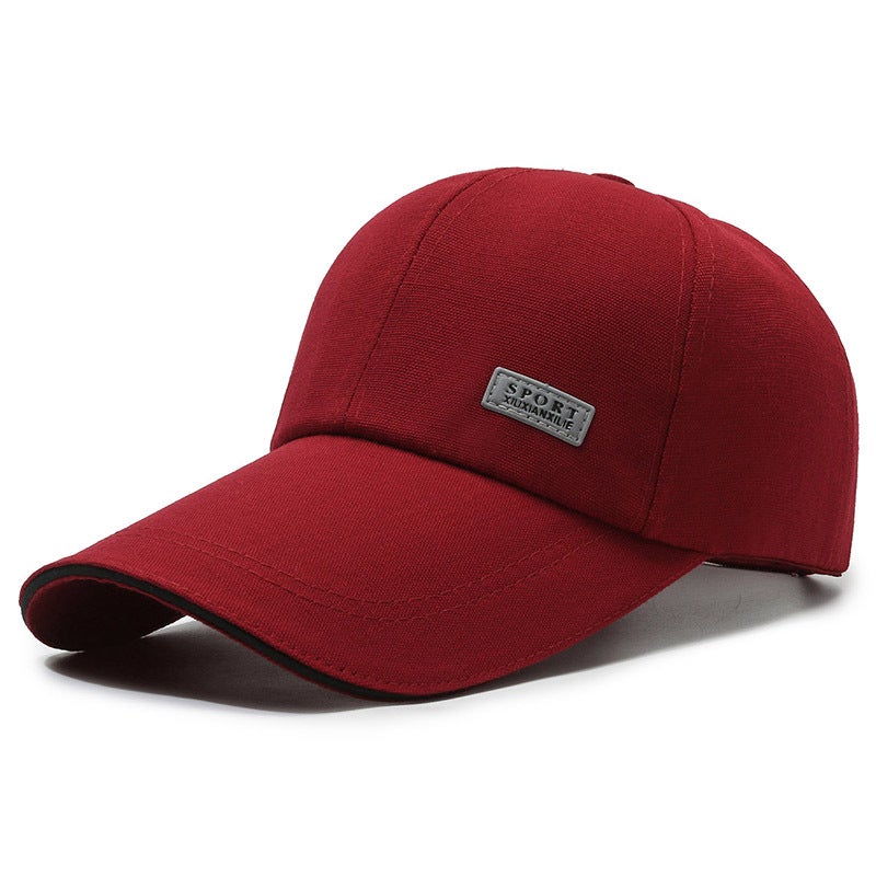 Mens Baseball Cap Sun-Blocking Fishing Long-Brim Canvas Hat Burgundy - Image 1