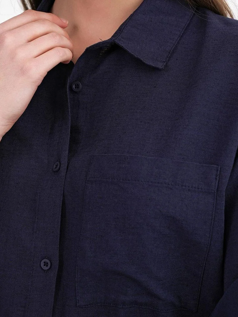 MixRay Navy Blue Mixray Oversize Linen Blend Shirt for Women | Best Price UAE