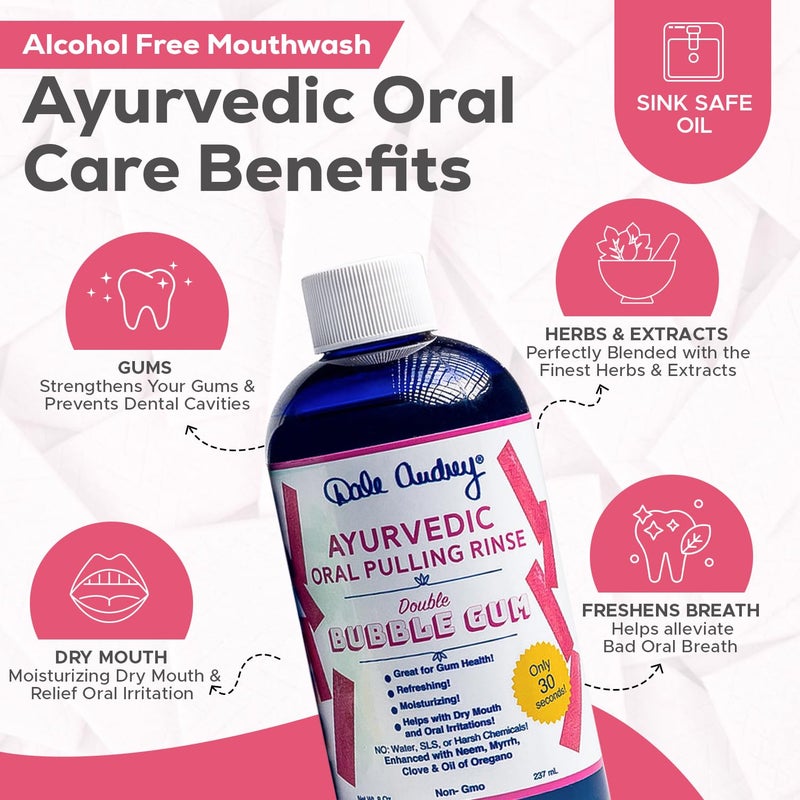 Dale Audrey Organic Oil Pulling for Teeth and Gums | Natural Oral Pulling Rinse Mouthwash | Essential Oils for Bad Breath to Whitening Teeth & Fresh Breath |Mint, Cinnamon, Bubblegum (8oz, 3Pack) - Image 2