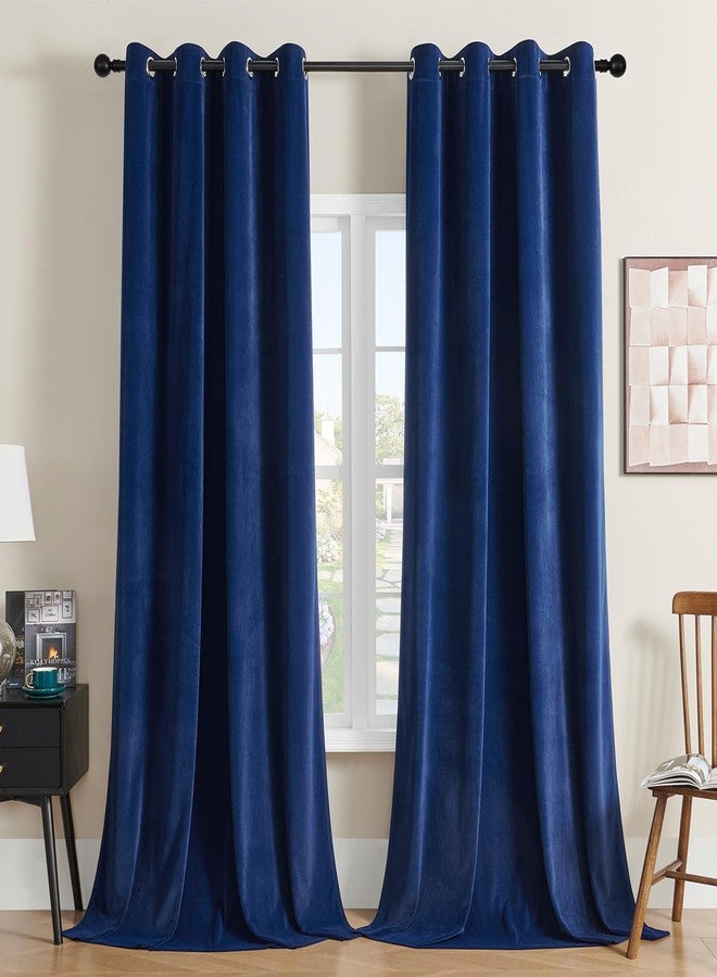 Joydeco Royal Blue Velvet Curtains 84 Inches Long, Luxury Grommet Blackout Curtain 2 Panels, Thermal Insulated Privacy Room Darkening Window Drapes for Bedroom Living Room Home Theatre (52Wx84L) - Image 1