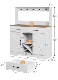 AGD Multipurpose Sideboard and Buffet Table for Kitchen and Living Room, Kitchen and Dining Room Console Cabinet, Large Kitchen Storage Cabinet with 2 Drawers, 2 Cabinets, 2 Shelves and High Hanging Shelf 106*40*130cm White  - Image 2