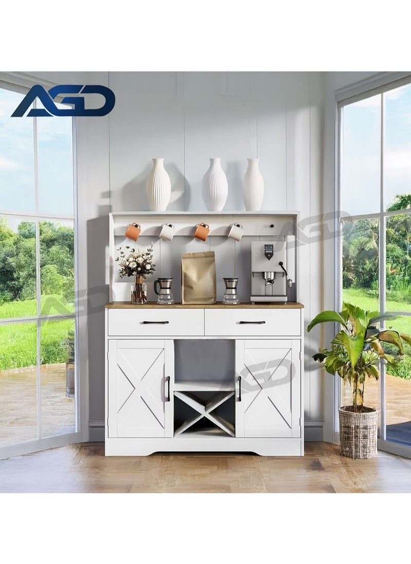AGD Multipurpose Sideboard and Buffet Table for Kitchen and Living Room, Kitchen and Dining Room Console Cabinet, Large Kitchen Storage Cabinet with 2 Drawers, 2 Cabinets, 2 Shelves and High Hanging Shelf 106*40*130cm White  - Image 3