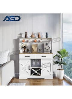 AGD Multipurpose Sideboard and Buffet Table for Kitchen and Living Room, Kitchen and Dining Room Console Cabinet, Large Kitchen Storage Cabinet with 2 Drawers, 2 Cabinets, 2 Shelves and High Hanging Shelf 106*40*130cm White  - Image 4