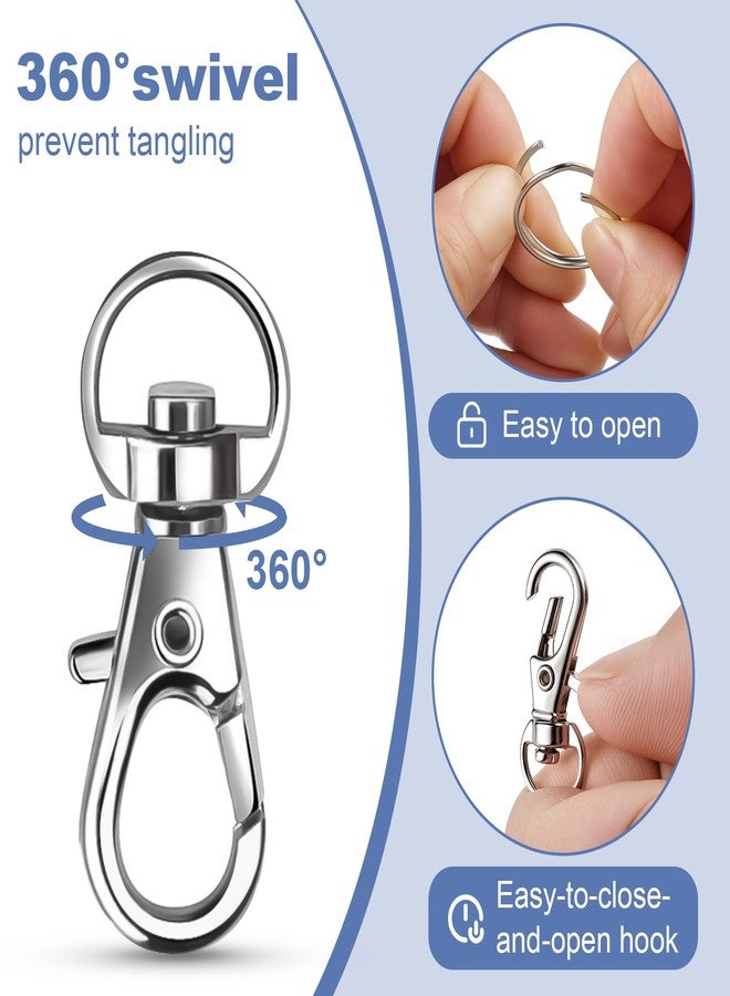 مجموعة أدوات صنع سلاسل المفاتيح الفاخرة، ٥٠ قطعة، تتضمن ٢٥ مشبكًا وخطافًا و٢٥ حلقة، بالإضافة إلى مشبك معدني دوار على شكل مخلب سرطان البحر مع حلقة مفاتيح، لصنع سلاسل المفاتيح والمجوهرات، باللون الفضي. - Image 2