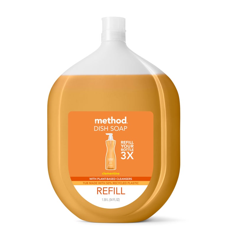 Method Gel Dish Soap Refill Clementine Scent Powerful Cleaning Formula Large Refill Tub Biodegradable Formula Cuts Through Grease 54 Fl Oz
