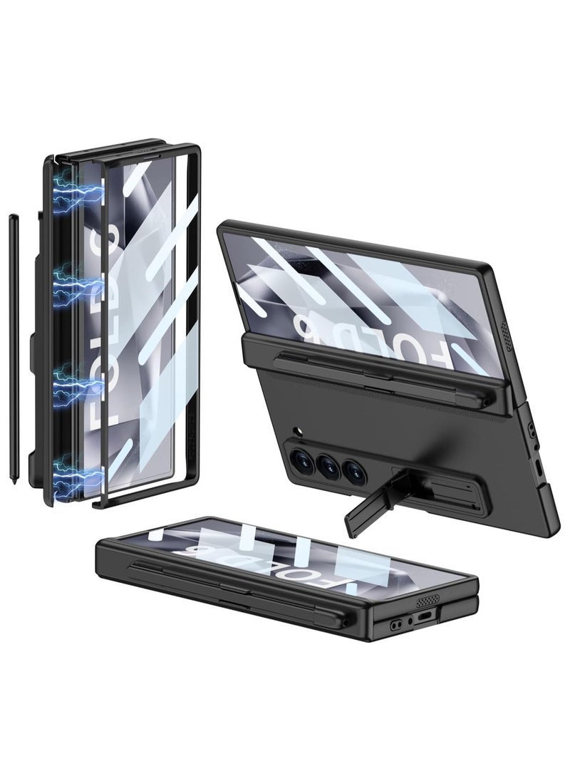 general Case for Samsung Galaxy Z Fold 6 Case, Hard PC+Tempered Glass Screen Protector with Pen Tray,Hinge Stand,Drop Resistant,Protective Case for Samsung Galaxy Z Fold 6 - Image 1