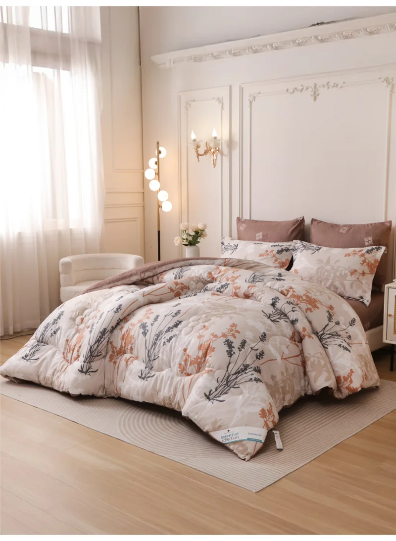 Donetella 6-Pcs Printed King Comforter Set | Fits 200x200 cm Size Bed | Soft Brushed Microfiber | Reversible Printed Comforter | 350 GSM Down Alternative Fill
