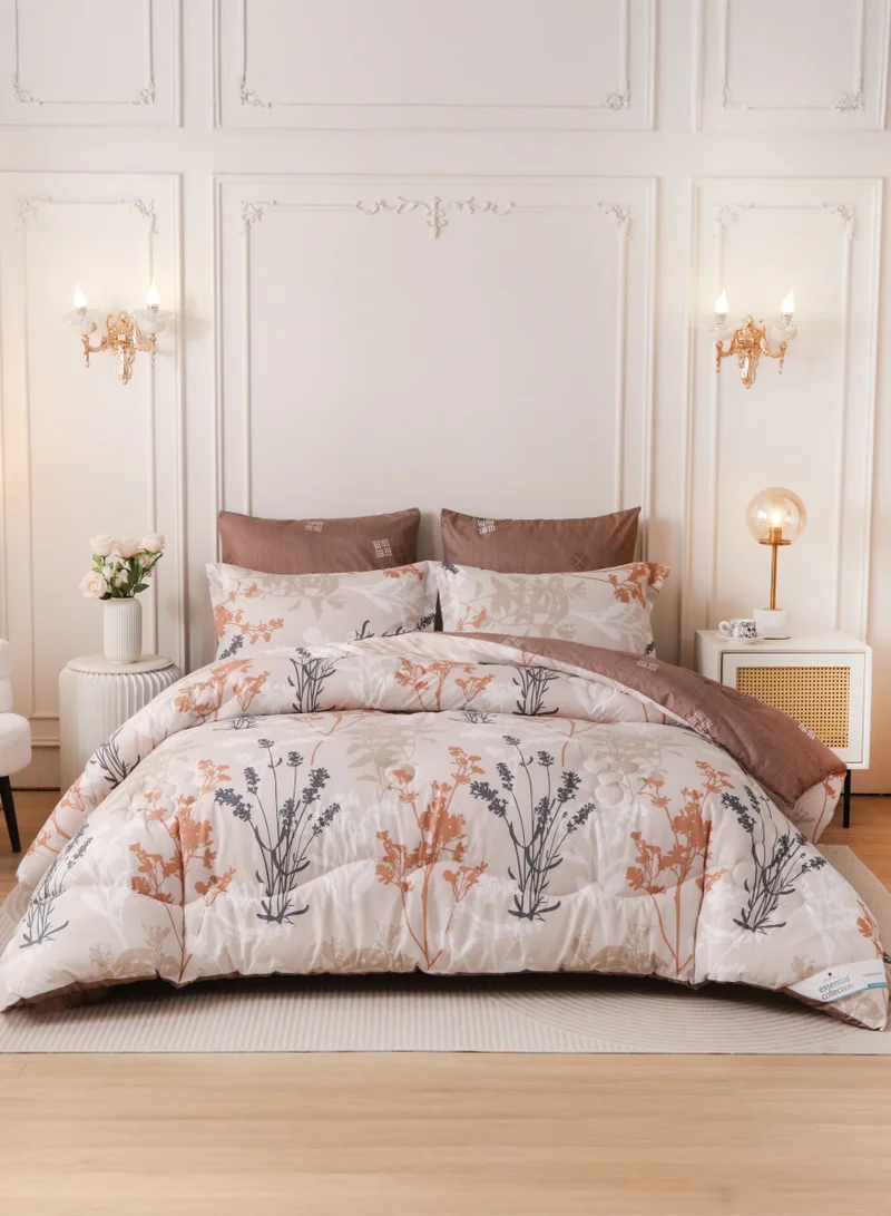 Donetella 6-Pcs Printed King Comforter Set | Fits 200x200 cm Size Bed | Soft Brushed Microfiber | Reversible Printed Comforter | 350 GSM Down Alternative Fill