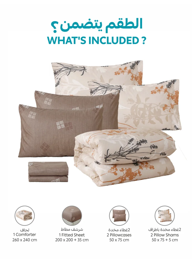 Donetella KING 6-Pcs Printed King Comforter Set | Fits 200x200 cm Size Bed | Soft Brushed Microfiber | Reversible Printed Comforter | 350 GSM Down Alternative Fill  | Best Price UAE