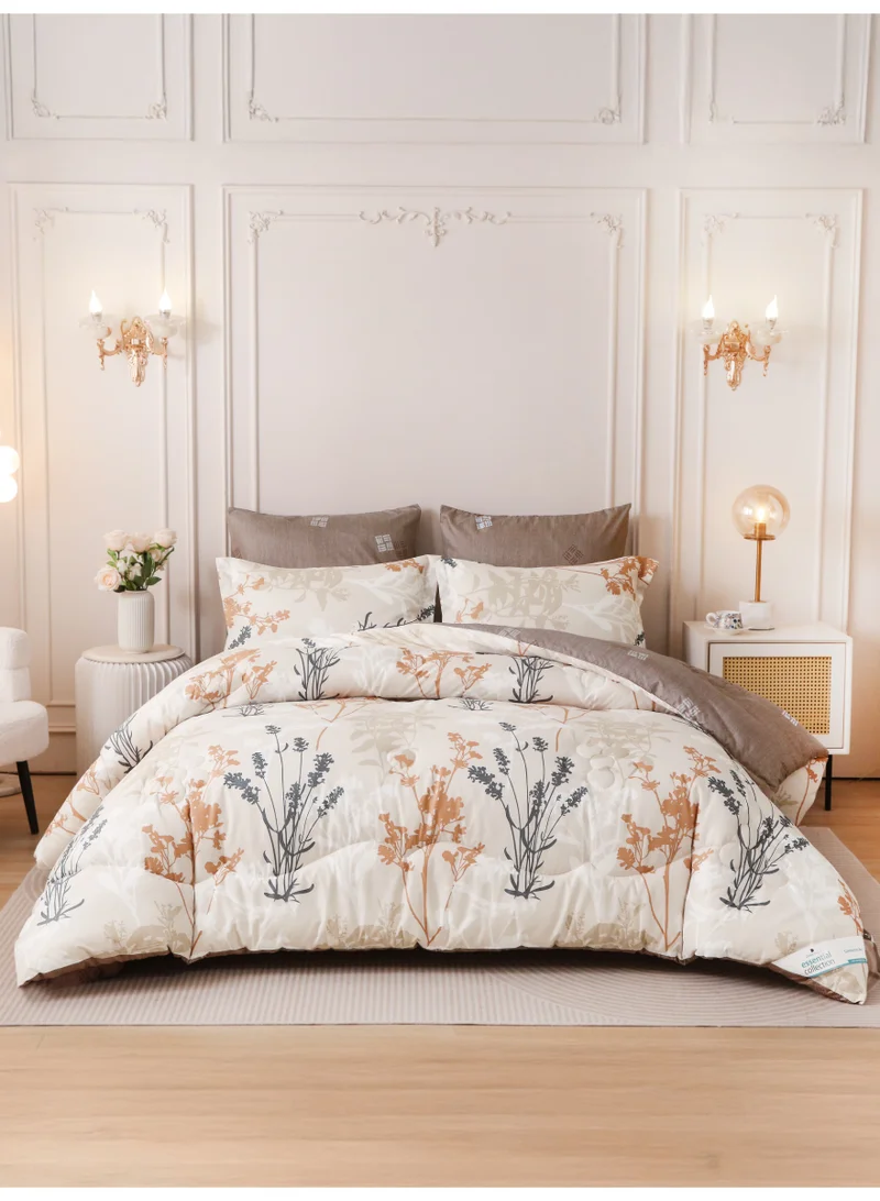 6-Pcs Printed King Comforter Set | Fits 200x200 cm Size Bed | Soft Brushed Microfiber | Reversible Printed Comforter | 350 GSM Down Alternative Fill