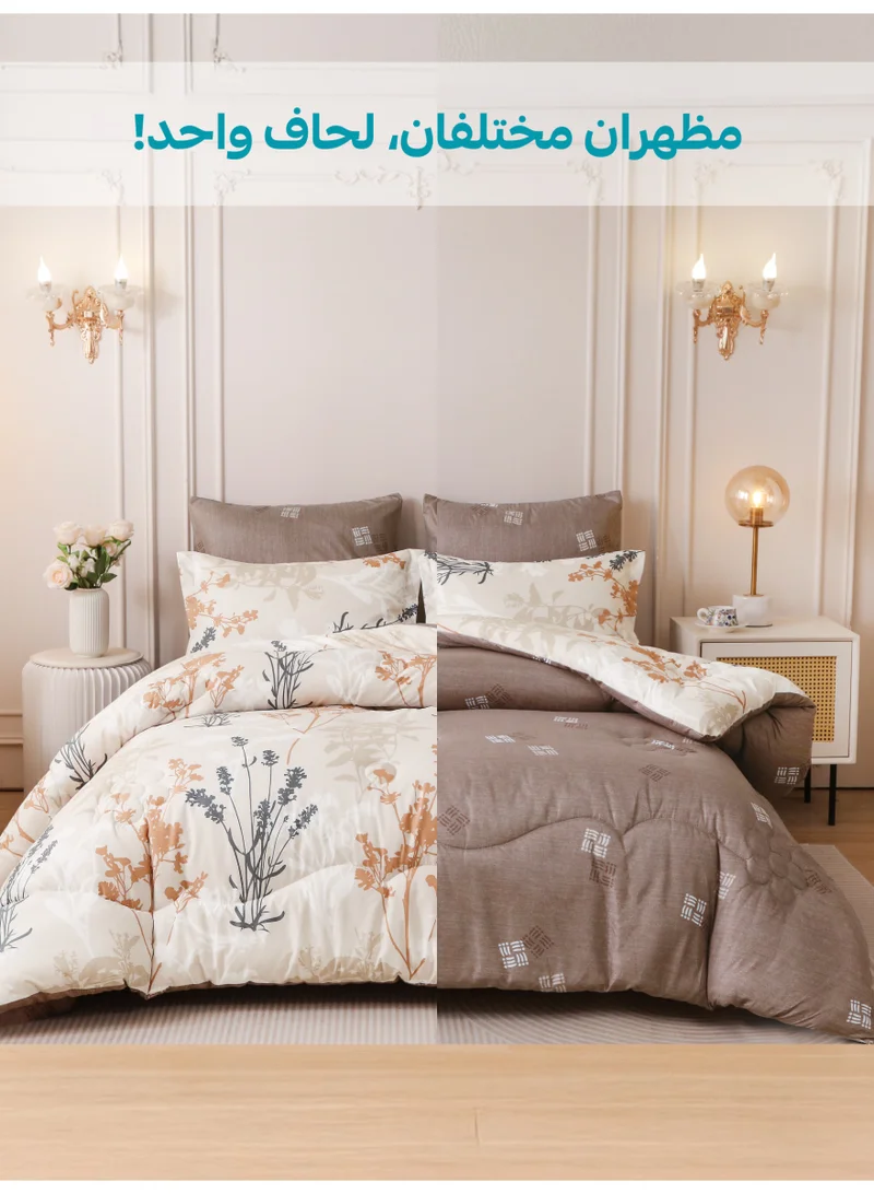 Donetella KING 6-Pcs Printed King Comforter Set | Fits 200x200 cm Size Bed | Soft Brushed Microfiber | Reversible Printed Comforter | 350 GSM Down Alternative Fill  | Best Price UAE