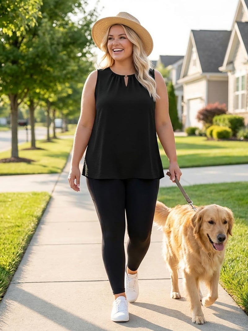 OLRIK Plus Size Flowy Tank Top Loose Fit Summer Sleeveless Blouse Black-3X - Image 3