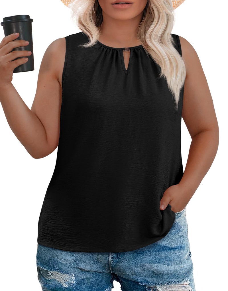 OLRIK Plus Size Flowy Tank Top Loose Fit Summer Sleeveless Blouse Black-3X - Image 1