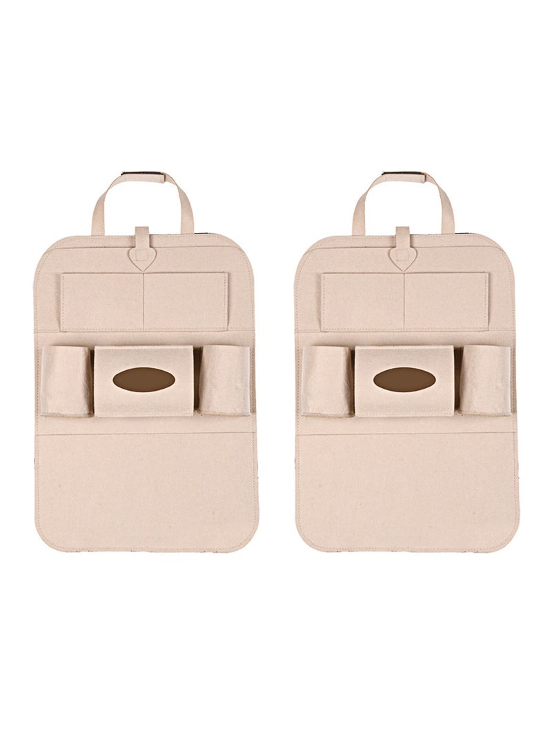 2 قطعة منظم مقعد خلفي للسيارة منظم مقعد خلفي للسيارة من الصوف المصنوع من اللباد حقيبة معلقة على ظهر السيارة بجيوب متعددة لزجاجة ماء، ورق ضخ، دفتر ملاحظات - Image 1