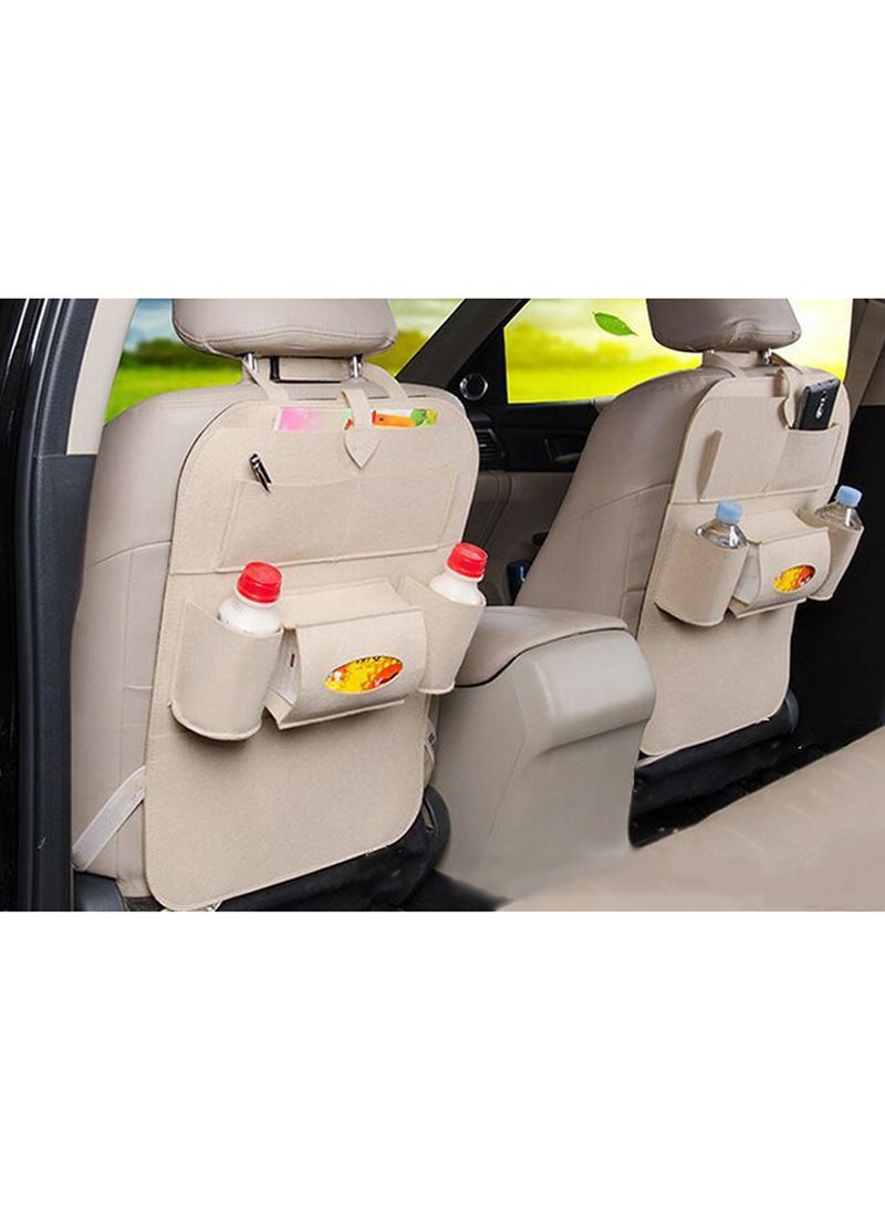 2 قطعة منظم مقعد خلفي للسيارة منظم مقعد خلفي للسيارة من الصوف المصنوع من اللباد حقيبة معلقة على ظهر السيارة بجيوب متعددة لزجاجة ماء، ورق ضخ، دفتر ملاحظات - Image 2