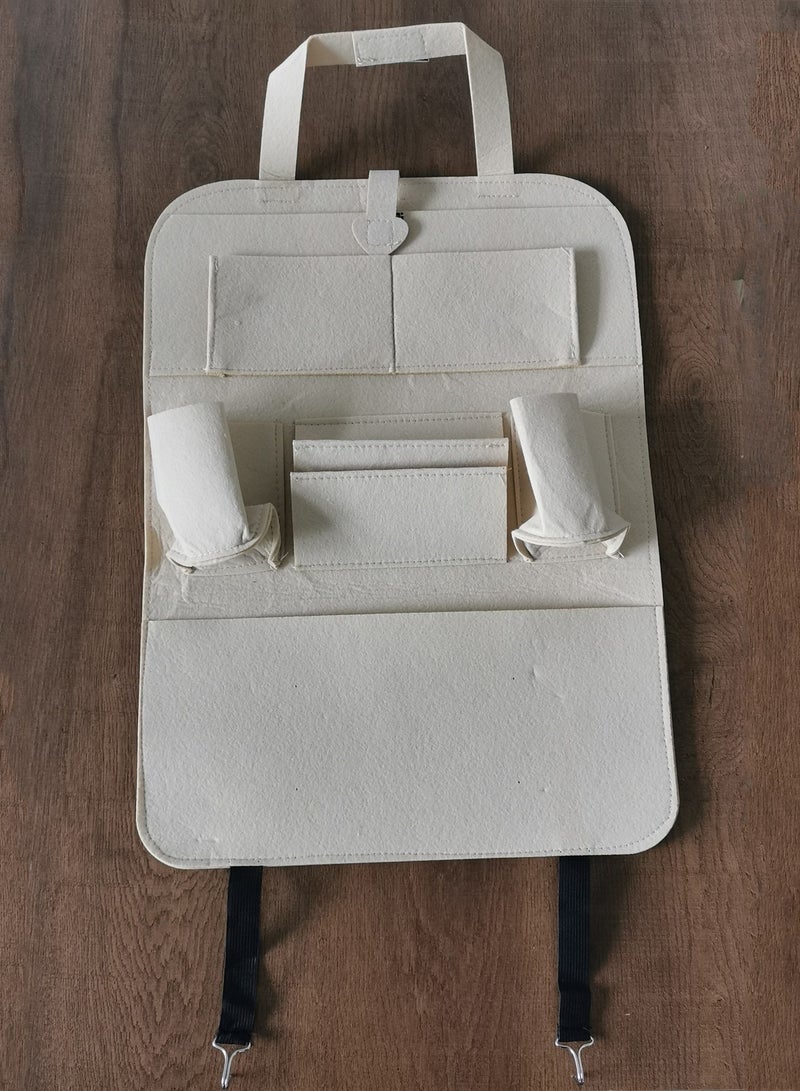 2 قطعة منظم مقعد خلفي للسيارة منظم مقعد خلفي للسيارة من الصوف المصنوع من اللباد حقيبة معلقة على ظهر السيارة بجيوب متعددة لزجاجة ماء، ورق ضخ، دفتر ملاحظات - Image 3