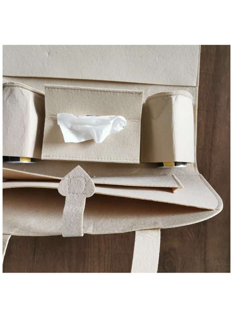 2 قطعة منظم مقعد خلفي للسيارة منظم مقعد خلفي للسيارة من الصوف المصنوع من اللباد حقيبة معلقة على ظهر السيارة بجيوب متعددة لزجاجة ماء، ورق ضخ، دفتر ملاحظات - Image 4