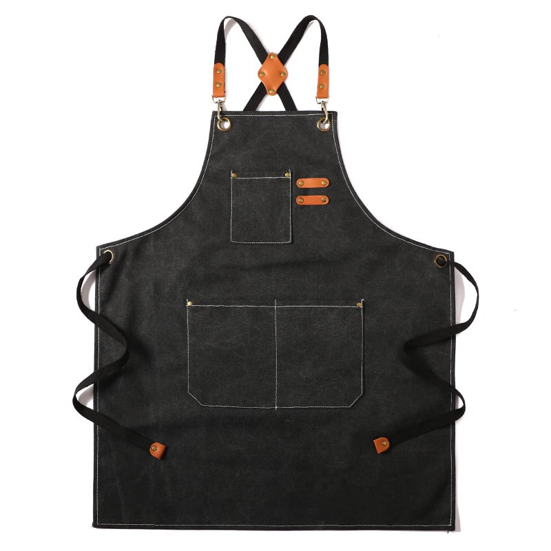 Tosewever Canvas Cross Back Chef Apron for Men Women with Adjustable Straps Large Pockets, Waterdrop Kitchen Heavy Duty Cotton Aprons for Tool Cooking BBQ Artist, M to XXL (Black) - Image 1