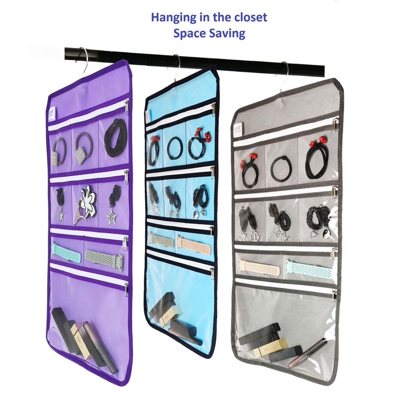 ANIZER Travel Foldable Jewelry Rolls Bag Hanging Jewelry Organizer with 9 Zippered Clear Pockets Storage Pouch with Rotatable Hanger (PURPLE) - Image 3