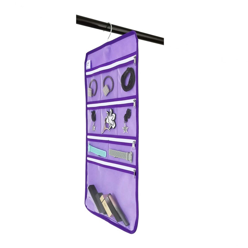ANIZER Travel Foldable Jewelry Rolls Bag Hanging Jewelry Organizer with 9 Zippered Clear Pockets Storage Pouch with Rotatable Hanger (PURPLE) - Image 5