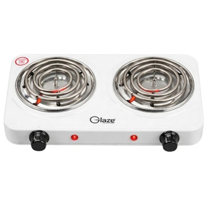 جليز موقد كهربائي مزدوج 2000 واط محمول بعيون حلزونية مع التحكم بدرجة الحرارة وحماية من ارتفاع الحرارة - Image 1