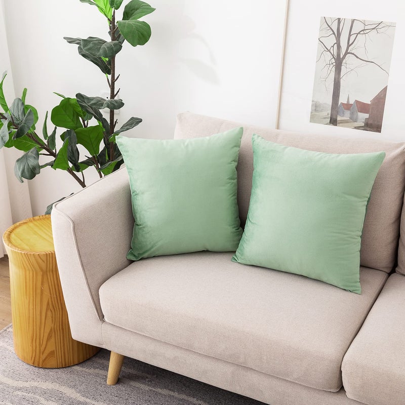 NiNi ALL Decorative Throw Pillow Covers Pack of 2, Velvet Cushion Case for Couch Bedroom Living Room Outdoor, Pillow Covers 18x18 Inchï¼ˆ45 x 45 cmï¼‰ Sage Green - Image 1