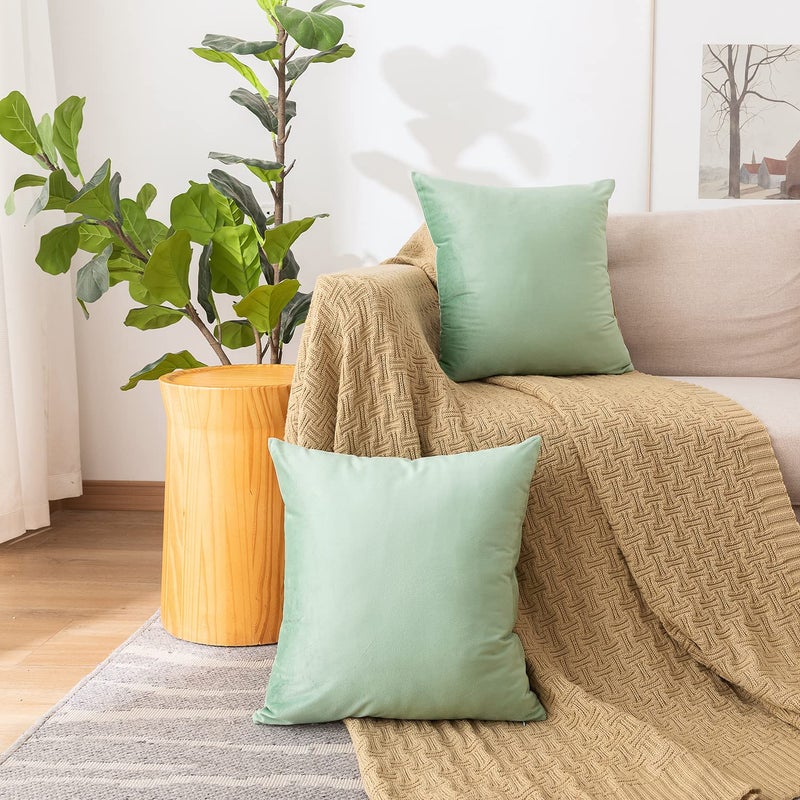 NiNi ALL Decorative Throw Pillow Covers Pack of 2, Velvet Cushion Case for Couch Bedroom Living Room Outdoor, Pillow Covers 18x18 Inchï¼ˆ45 x 45 cmï¼‰ Sage Green - Image 2