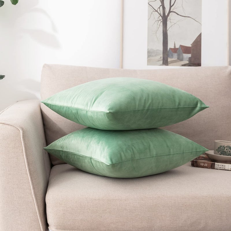 NiNi ALL Decorative Throw Pillow Covers Pack of 2, Velvet Cushion Case for Couch Bedroom Living Room Outdoor, Pillow Covers 18x18 Inchï¼ˆ45 x 45 cmï¼‰ Sage Green - Image 3