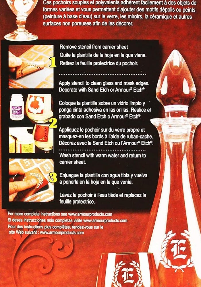 ARMOUR ETCH Over 'N' Over Reusable Glass Etching Stencils, Multi-Colour, 5 x 8-Inch - Image 2