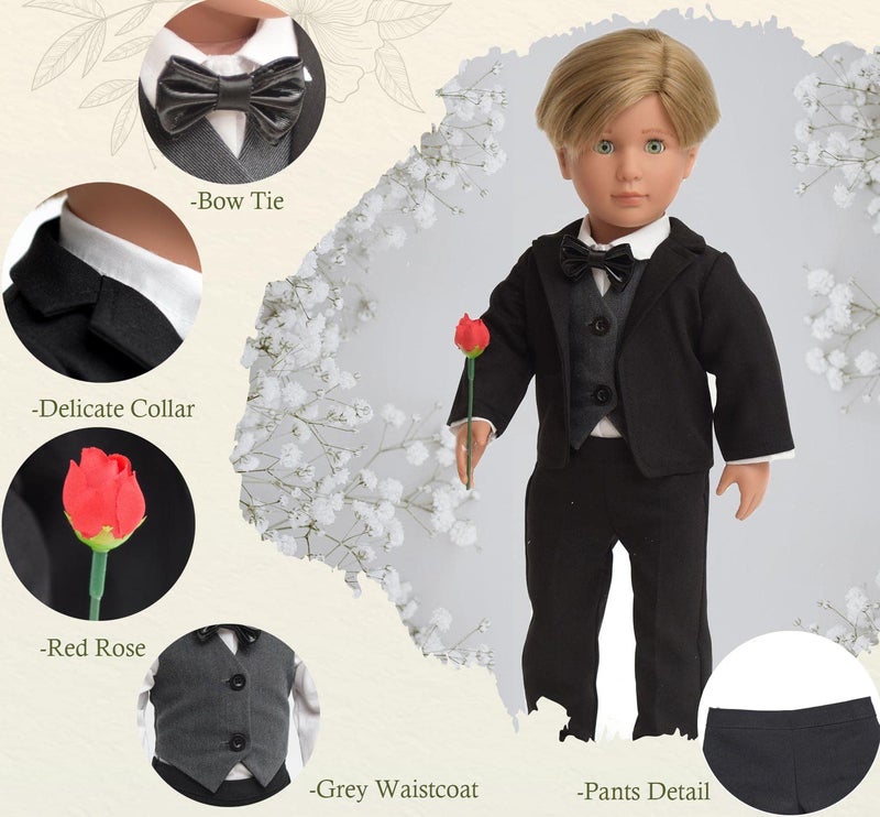 sweet dolly Doll Clothes First Communion Wedding Suit Set Rose Gentleman Outfits Fit American 18 inch Boy Dolls - Image 5