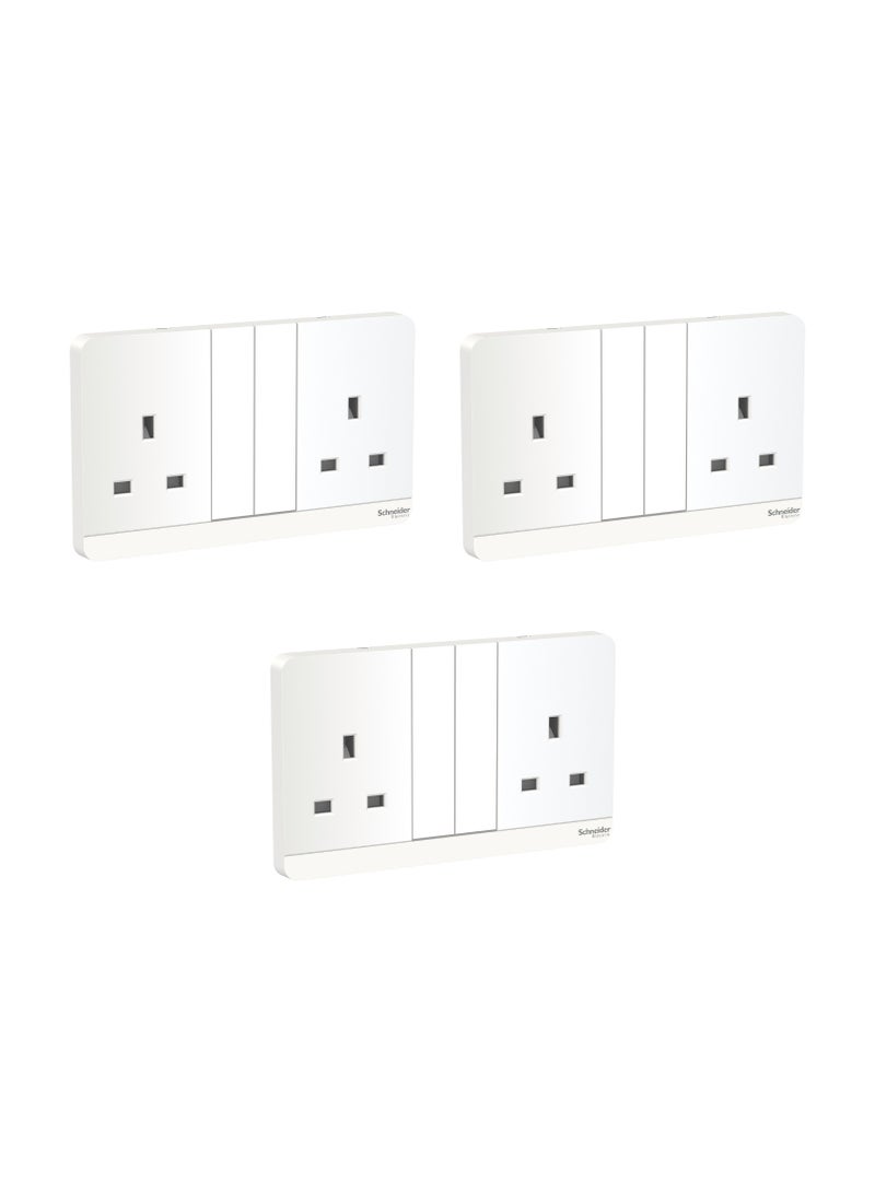 Schneider Electric Schneider Electric E83T25_WE_G12 AvatarOn White - Double switched socket 13 A 230 V 1 gang -White - Pack of 3 