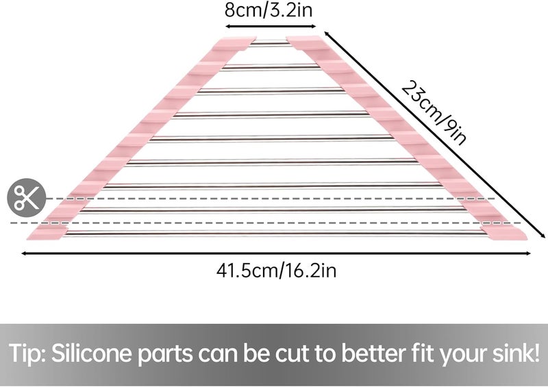 Tomorotec Triangle Foldable Dish Drying Rack, Small Roll-Up Stainless Steel Over Sink Drainer for Kitchen Sink Corner, Rustproof Multipurpose Organizer(Pink) - Image 4