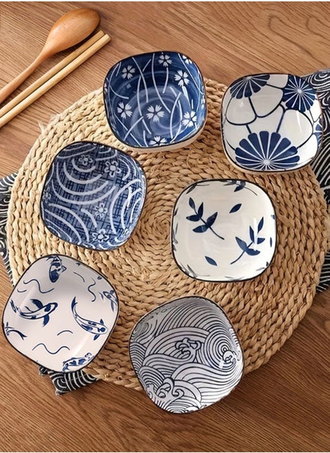 6 Pieces Dessert Plates Ceramic Dipping Bowls Vintage Japanese Ceramic Sauce Dish Set Party Serving Appetizer Platter Candy Bowl Chip Bowls Dining Utensils