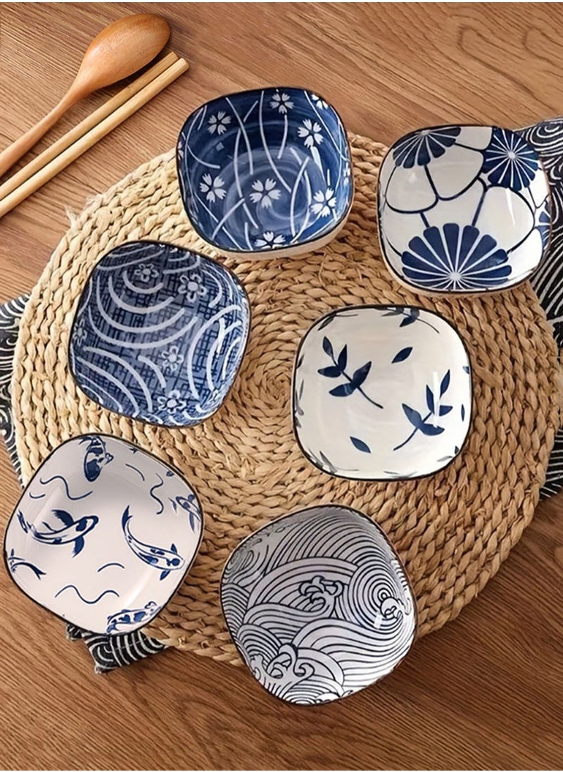 6 Pieces Dessert Plates Ceramic Dipping Bowls Vintage Japanese Ceramic Sauce Dish Set Party Serving Appetizer Platter Candy Bowl Chip Bowls Dining Utensils