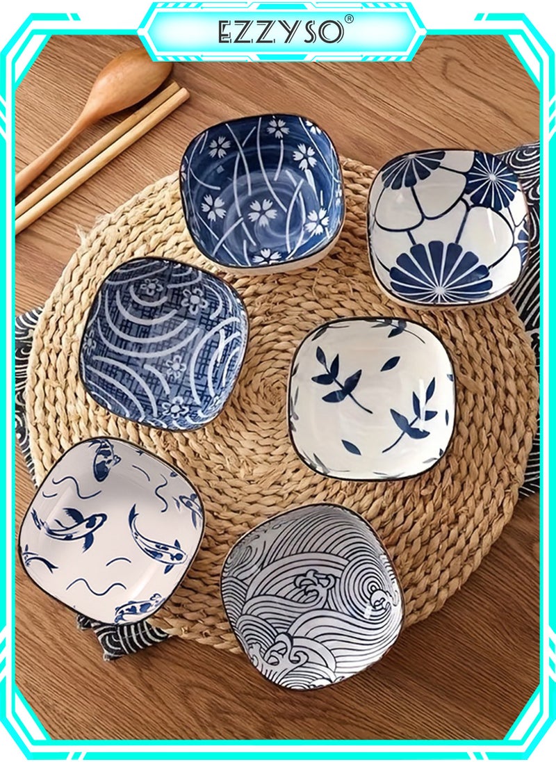 EzzySo 6-Piece Set Vintage Japanese Ceramic Dipping Bowls, Sauce Dish, Party Appetizer Platter Candy Bowl Chip Bowls, Dining Utensils  - Image 1